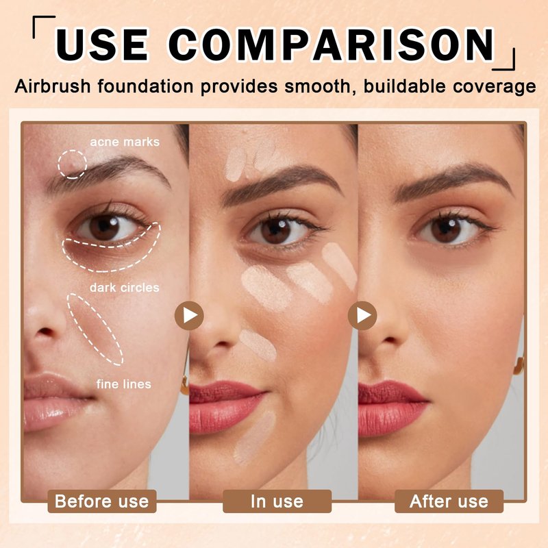 DAMUSI AirBrush Foundation Spray, Silky Flawless Coverage Magic Minerals Airbrush Foundation Mist Makeup for Smooth Radiant Skin, Breathable, Blendable Setting SprayFoundation-Natural/Warm Porcelain
