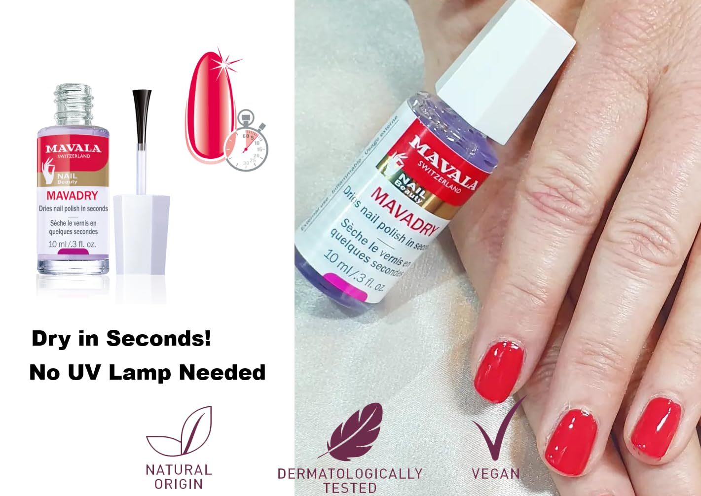 Mavala Mavadry Manicure Timesaver for Touch-Dry Nails | Dries in Seconds | Chip Resistant Formula | Long Lasting | Prevent Flaking | Leaves Brilliant Sheen (0.3 oz.)