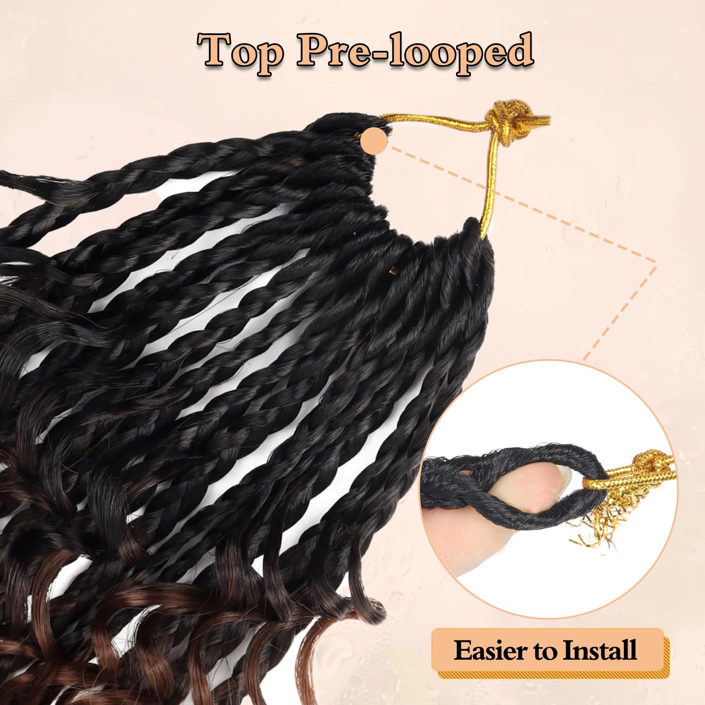 8 Packs Boho Box Crochet Braids Pre Looped with Curly Ends - 8 Inch Goddess Bohemian Box Crochet Hair for Black Women Synthetic 3X Boho Braids Crochet Hair Extensions Pre Looped T1B-33-30