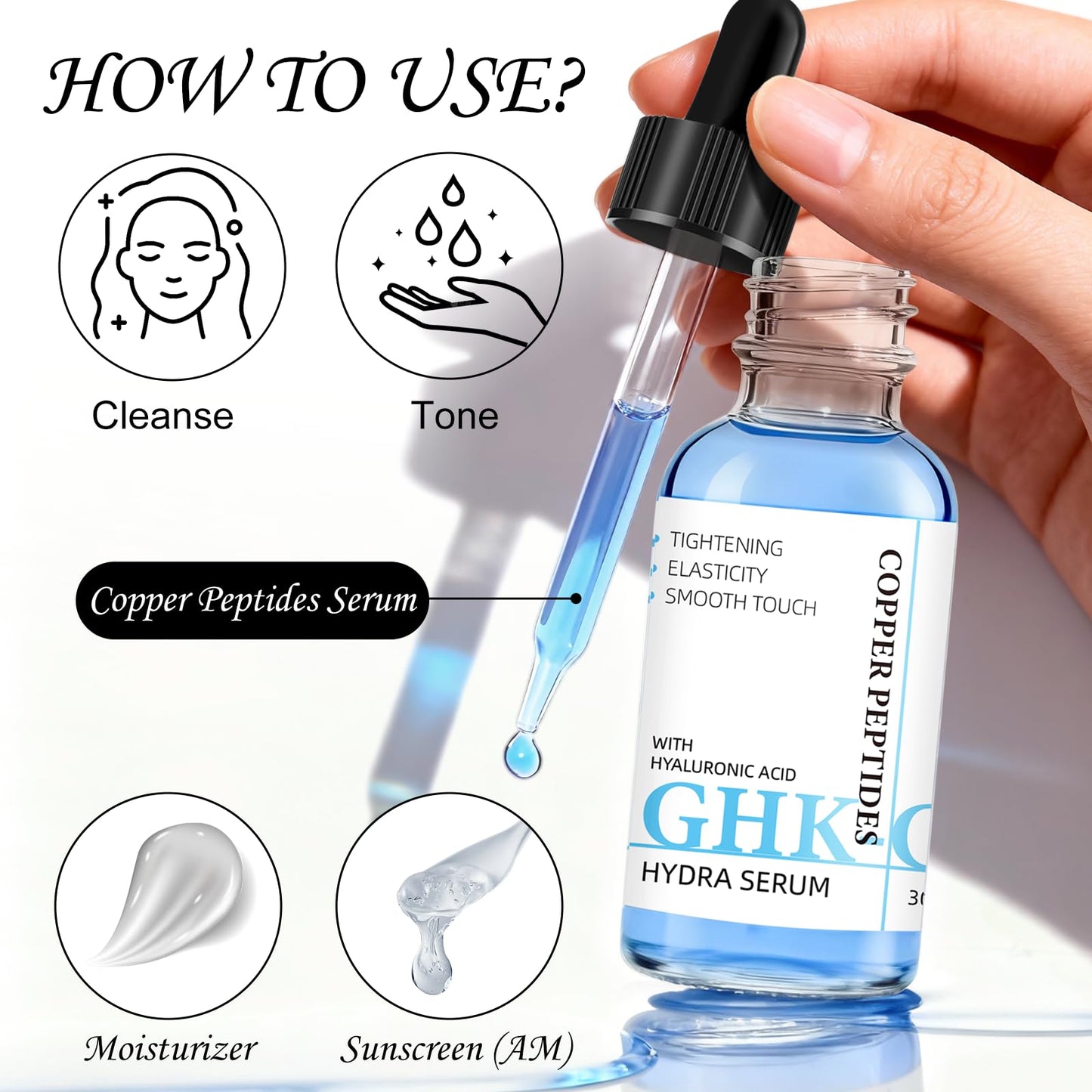 GHK-Cu Copper Peptide Serum for Face, Niacinamide & Hyaluronic Acid - Soothing Anti-Aging Serum for Sensitive Skin, Fine Lines & Skin Elasticity, 1 Fl Oz