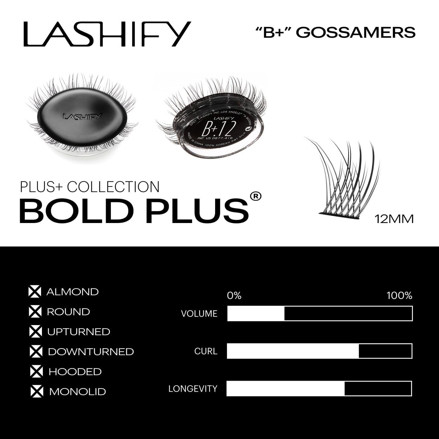 Lashify Bold Plus+ 8mm Gossamer Eyelash Extensions Refill in Black, Easy DIY False Lashes for the Most Delicate, Natural and Long Lasting Look