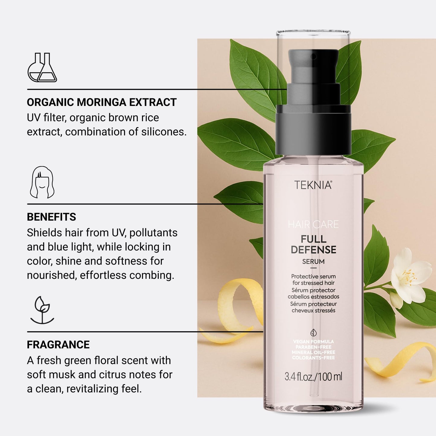 Lakmé Teknia Full Defense Hair Serum, Protective Hair Serum for Pollution & UV Rays, 3.5 Fl Oz