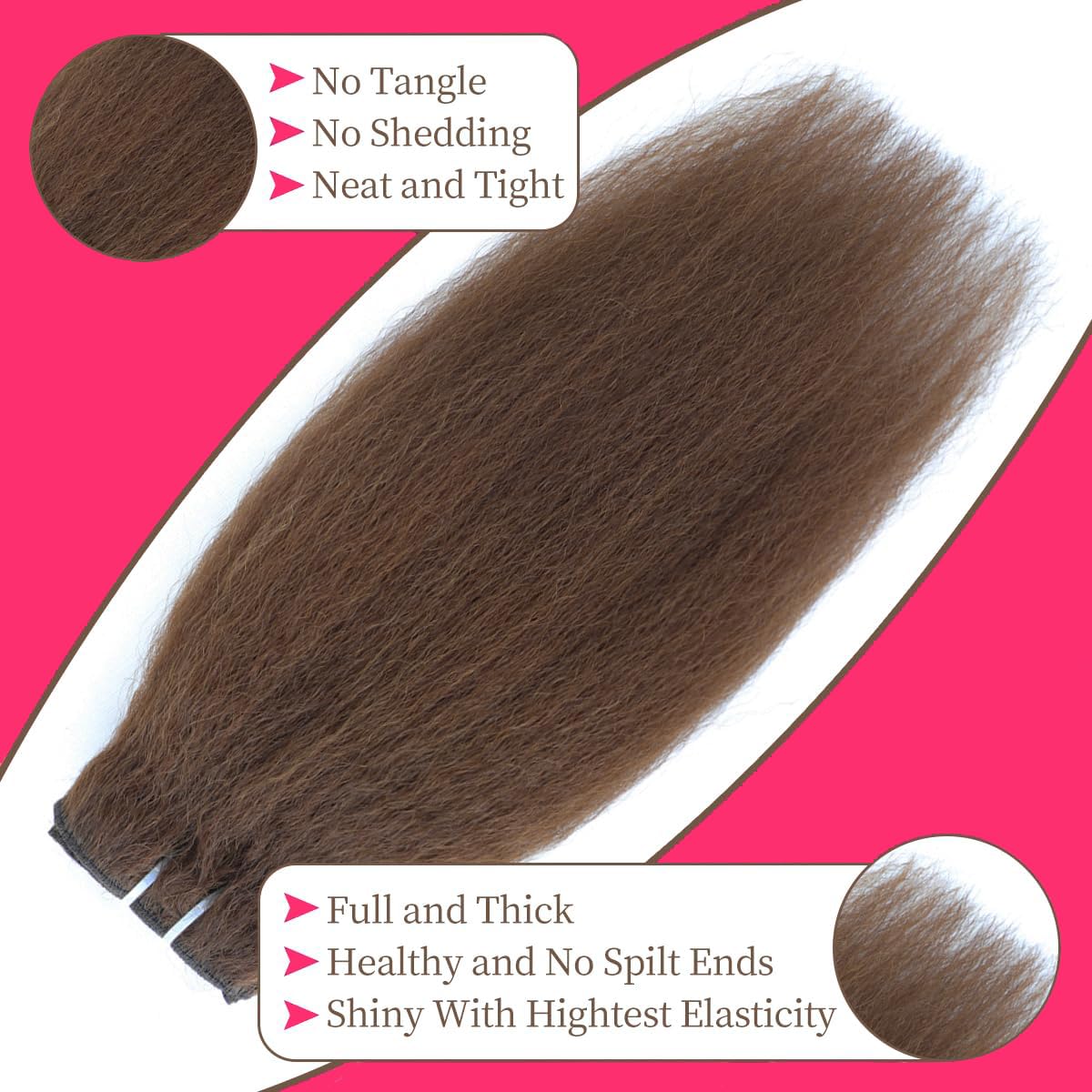 14 Inch Chocolate Brown Kinky Straight Clip in Hair Extensions Real Human Hair Clip in Extensions 8Pcs 110g 20 Clips Brazilian Virgin Hair Yaki Straight Clip ins Double Weft