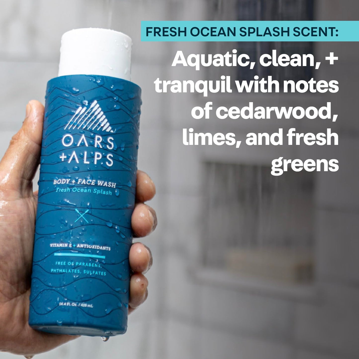 Oars + Alps Body Wash for Men, Mens Body Wash & Face Cleanser with Vitamin E & Antioxidants, Moisturizing, Paraben & Sulfate Free Cleanser, Fresh Ocean Splash, 1pk