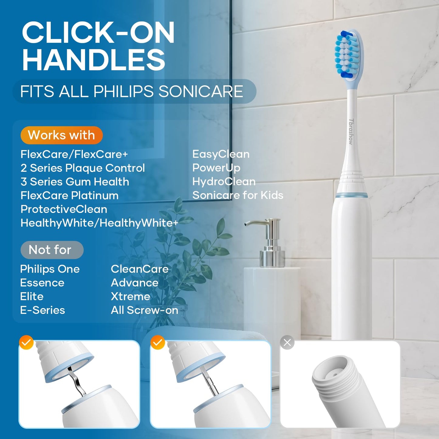 Replacement Toothbrush Heads for Phillips Sonicare, Compatible with Click-On Toothbrushes Including 2 Series Plaque Control,3 Series Gum Health, DiamondClean & FlexCare,8-Pack (Blue)