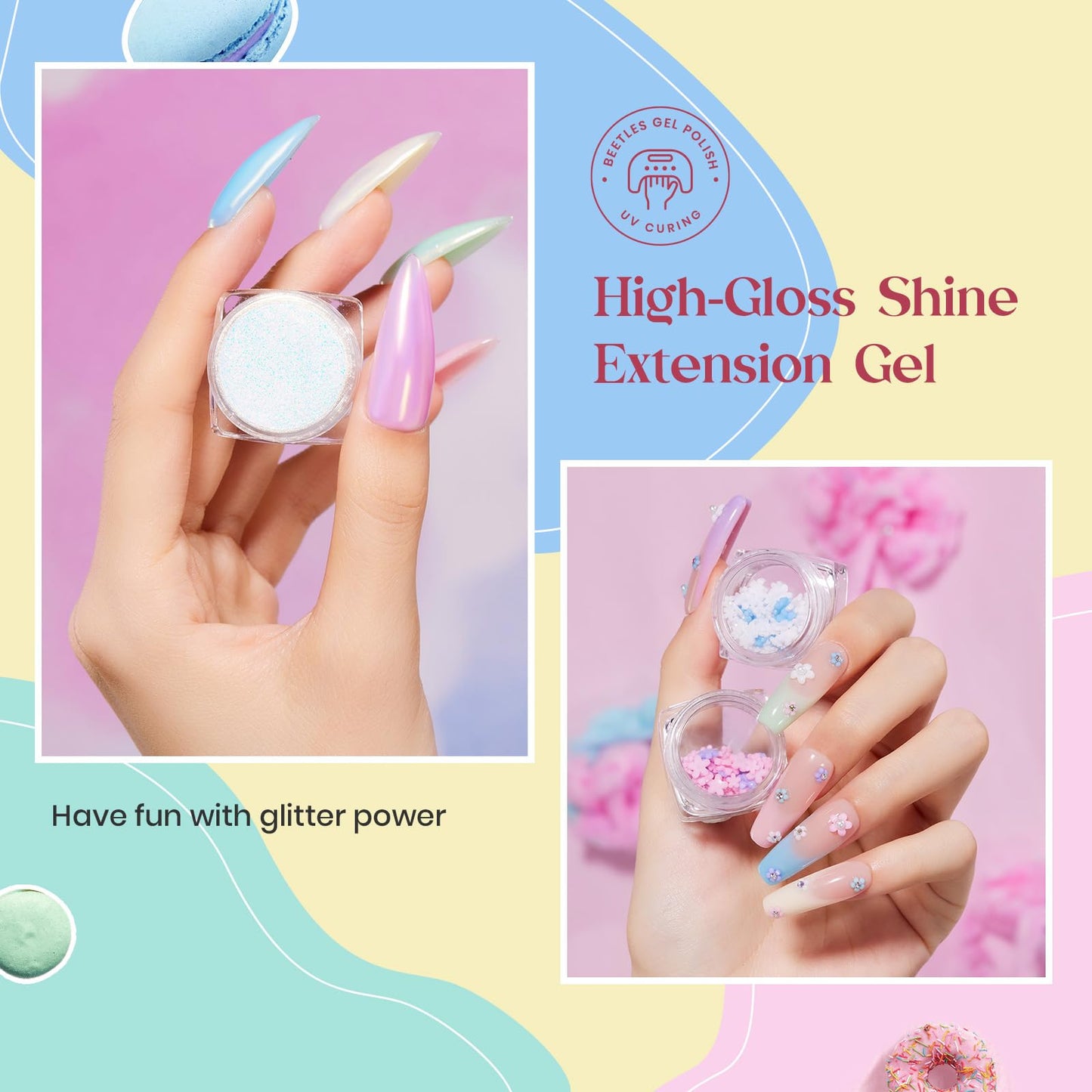 Beetles Poly Extension Gel Nail Kit Bubblegum Garden Chrome Powder Include Nail Kit for Beginners+ 8-in-1 Gel Builder for Nails