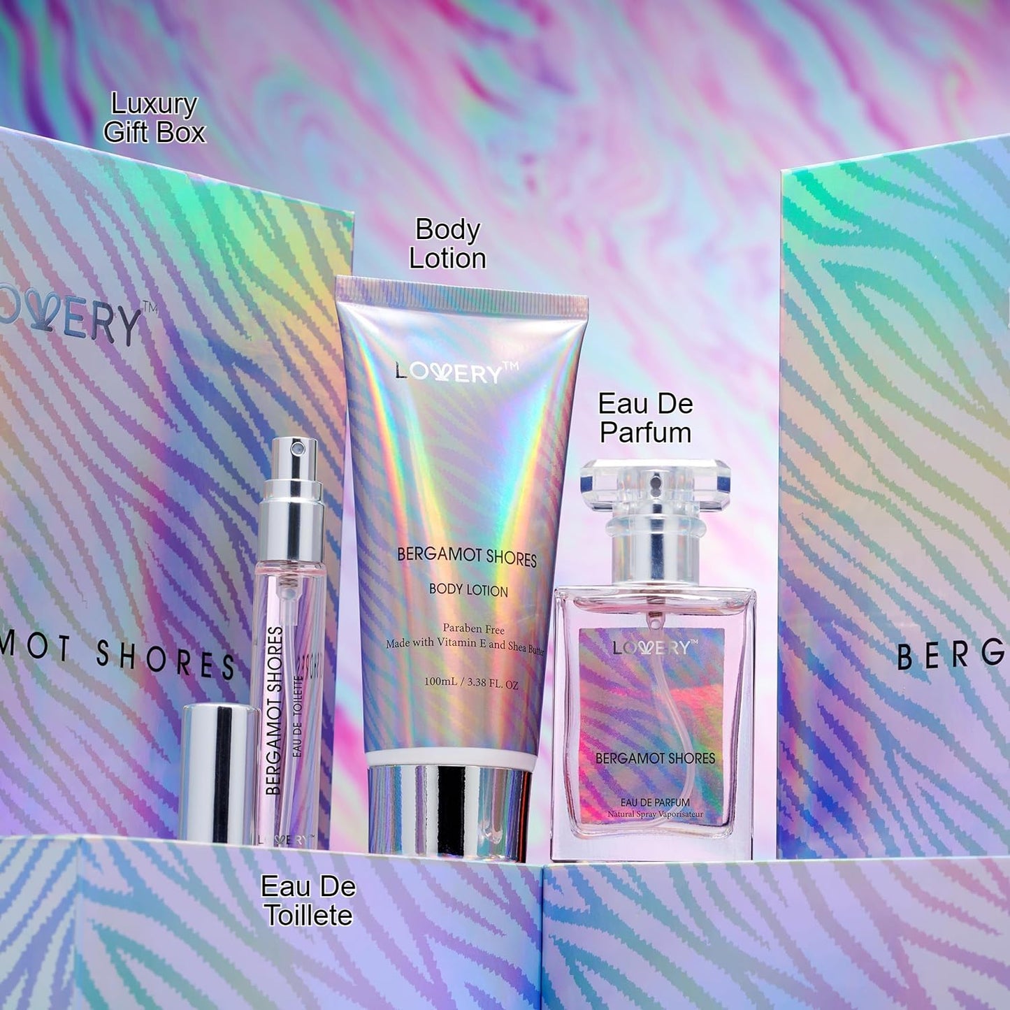 LOVERY Gifts for Mom from Daughter - Bergamot Shores Spa Kit with Perfume, Body Lotion & Eau de Toilette Spray - Self Care Gifts for Women and Men - Birthday Gifts for Mom - Bath and Body Gift