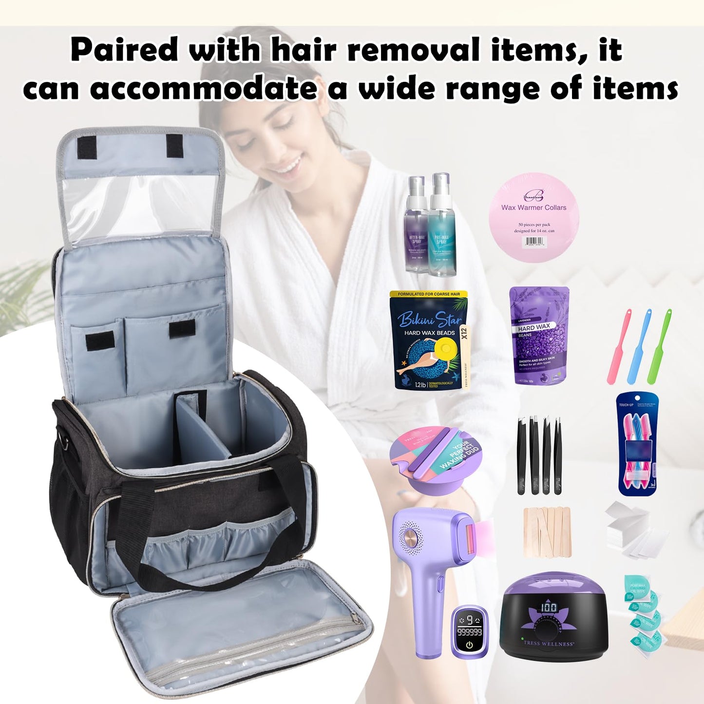 POCDUORG Universal Waxing Kit Carry Bag Compatible with Tress Wellness - Portable Organizer for Wax Warmer, Wax Beans, Pre & After Wax Sprays, and Accessories - Only Bag (Elegant Grey)