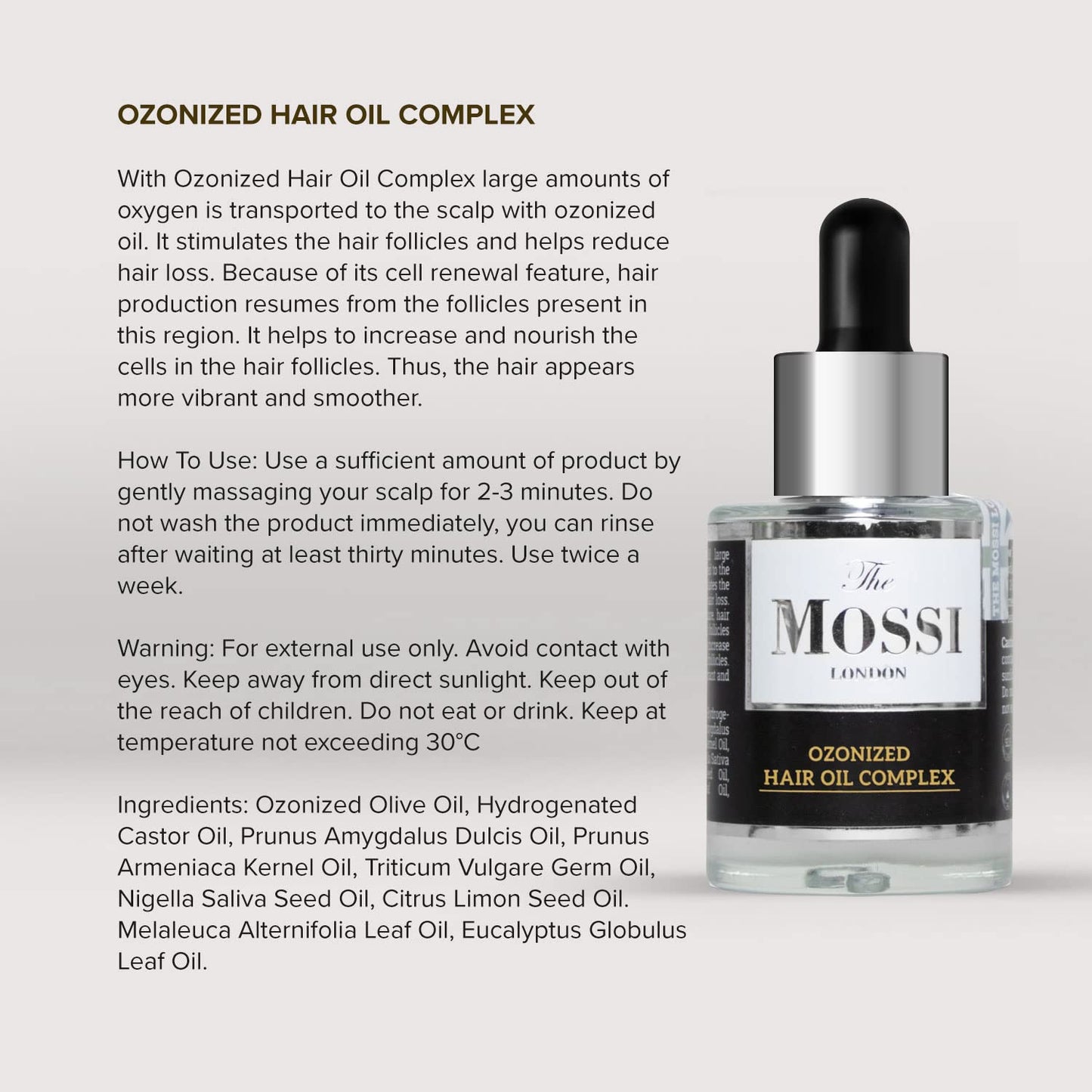 The Mossi London Ozonized Scalp Oil, Hair growth Complex, Hair oil for Dry Scalp, Hair Growth oil For Man, Woman, Scalp Treatment, All Hair Types (1.01 fl Oz. - 30 ml)