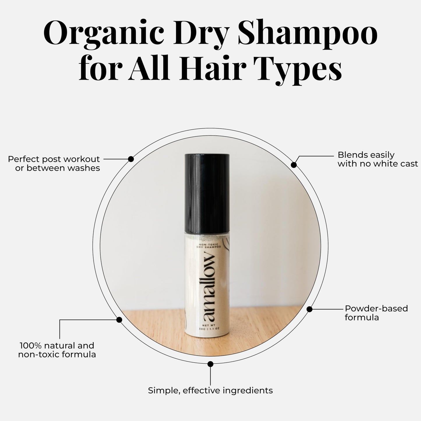Amallow - Non Toxic Dry Shampoo Powder - With Organic Ingredients - Arrowroot, Bentonite Clay, Aloe Vera, & Essential Oils - No Talc, No Aerosol - Men & Women - Great For Travel