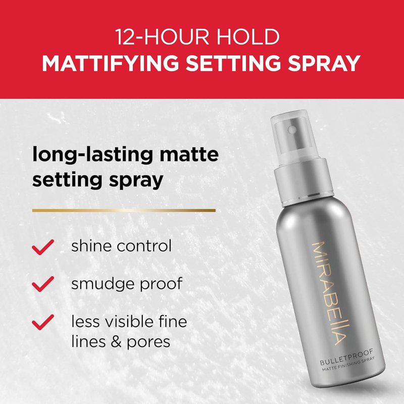 Mirabella Bulletproof Matte Setting Spray - Long-Lasting Makeup Finishing Spray for Oily Skin | Weightless Formula