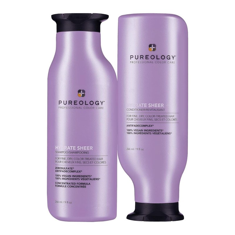 Pureology Hydrate Sheer Shampoo & Conditioner Set | Lightweight, Moisturizing for Fine, Color-Treated Hair