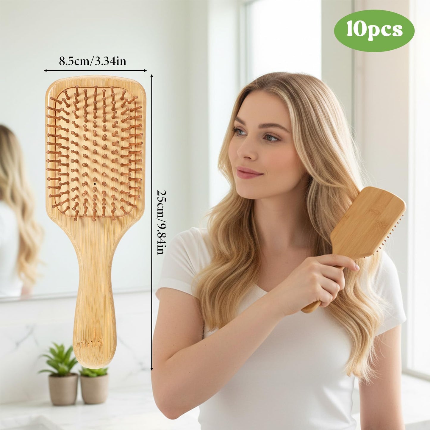 simarro 10 Pcs Wooden Bamboo Hair Brush, Bulk Anti Static Wooden Paddle Brush Scalp Massage Bamboo Bristles Styling Curly Long Hair Growth for Women Men
