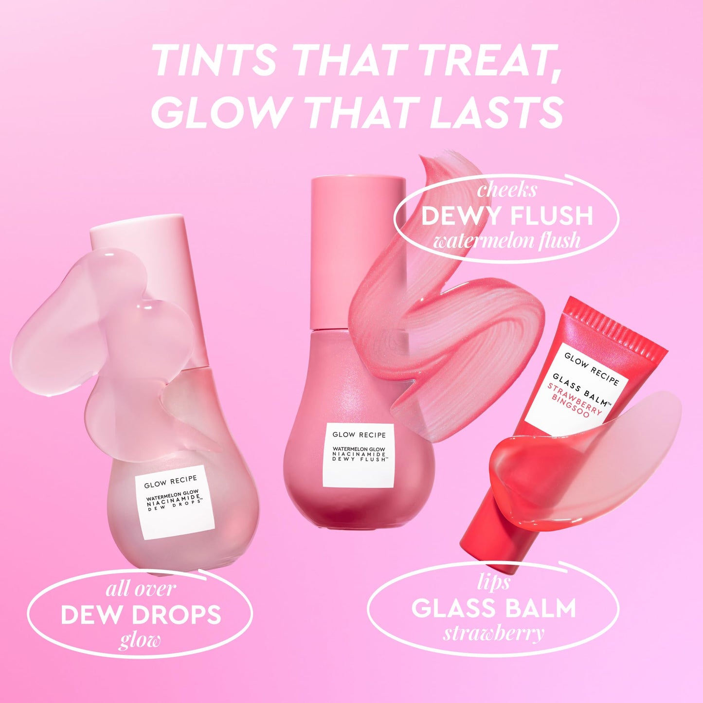 Glow Recipe Watermelon Glow Skin Care Set, Best of Dews & Hues - Full Size Niacinamide Dew Drops, Full Size Dewy Flush Watermelon Blush & Full Size Glass Balm Lip Treatment (3 Count)
