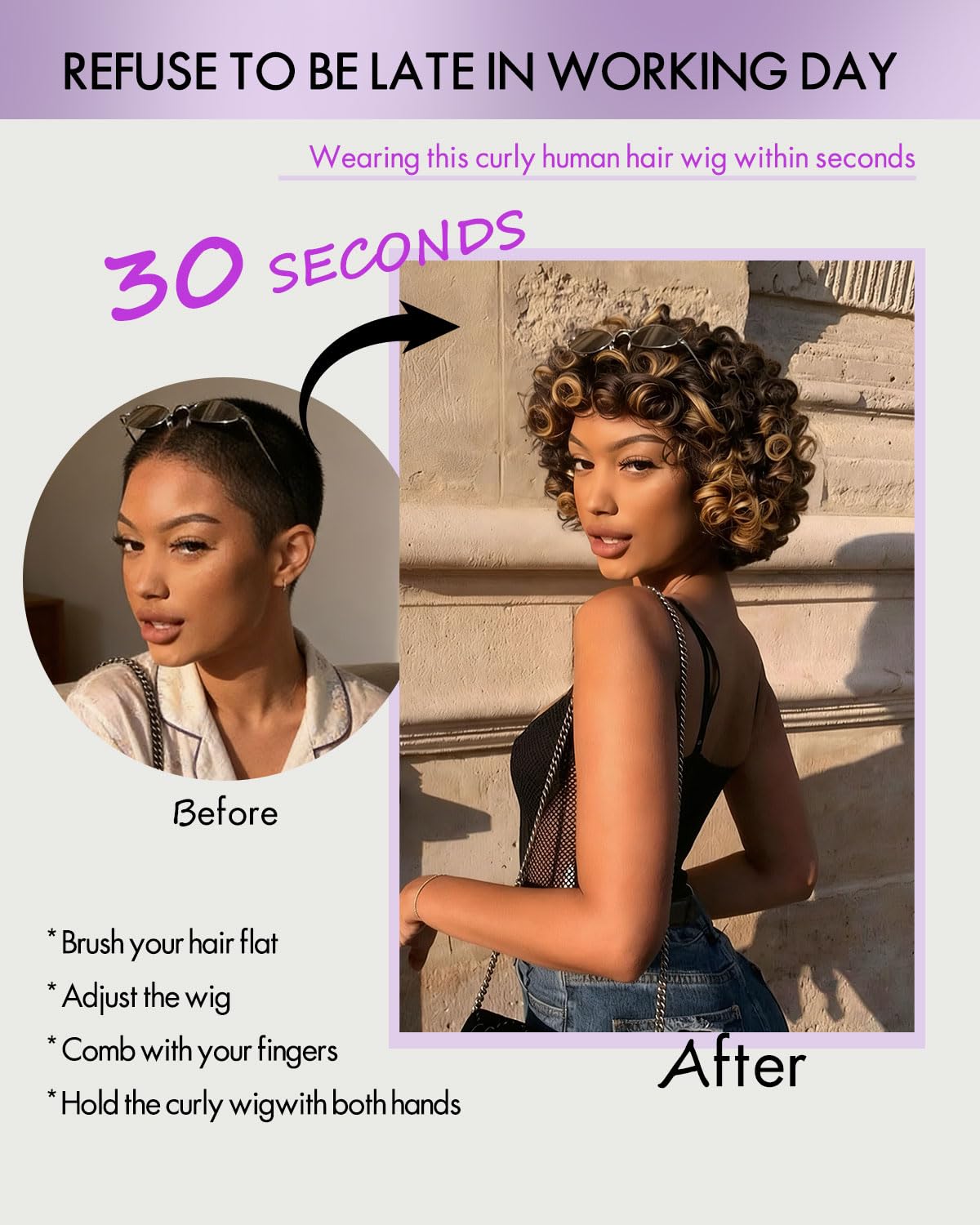 Wosama Curly Human Hair Wig With Bangs Ombre Glueless Bob Wig Human Hair 12inch Wigs Human Hair With Bangs Highlight Wear 4/27