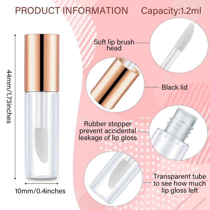 Patelai 100 Pieces Clear Mini Lip Gloss Tube Refillable Empty Lip Balm Gloss Containers Bottles Transparent Mini Lipstick Containers for Women DIY Makeup(Rose Gold,1.2ml)