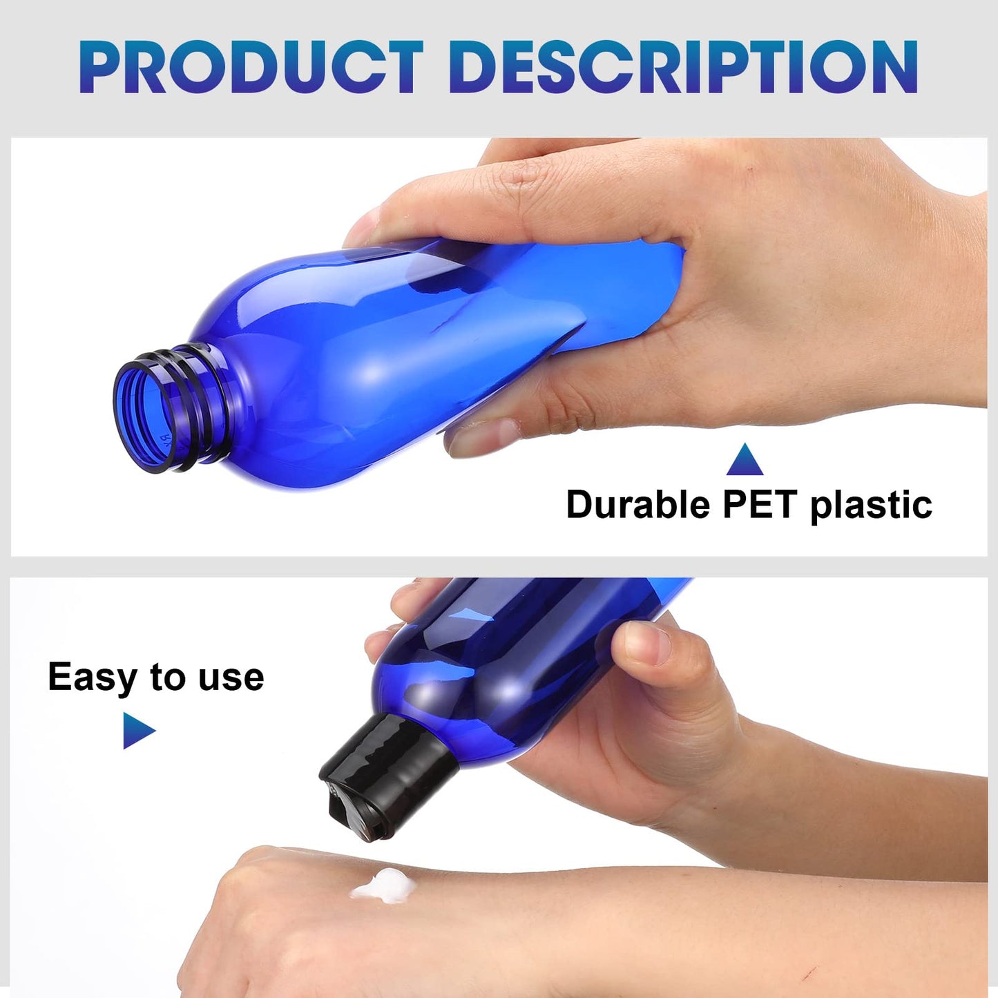 Eccliy 48 Pack 8oz Empty Plastic Squeeze Bottles with Disc Caps Travel Containers Refillable Plastic Empty Bottles with Caps for Shampoo, Lotions, Liquid Body Soap, Creams (Blue)