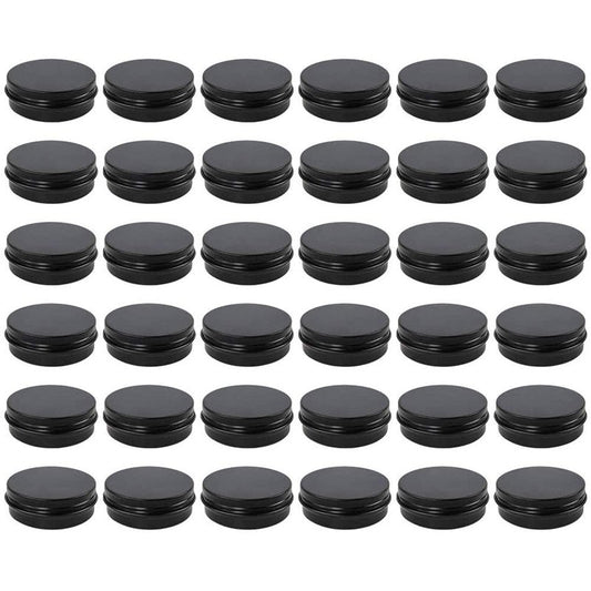Moretoes 36 Pack Tins, 2 Oz Lip Balm Containers, Black Metal Round Tins Aluminum Cans, Empty Tin with Screw Lids for Salve, Spices or Candies