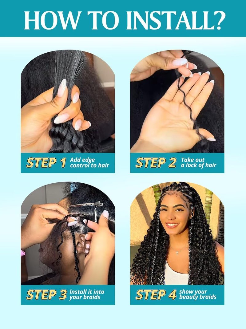 100g 3 Bundles/Pack Human Braiding Hair for Boho Braids 14 Inch Curly Boho Hair for Braiding Knotless 12A Deep Wave Bulk Bohemian Natural Black