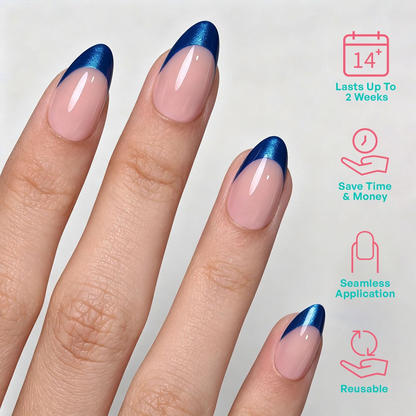 GJZEZ 32Pcs Press On Nails Soft Gel Fake Nail, Short Almond, Royal Blue