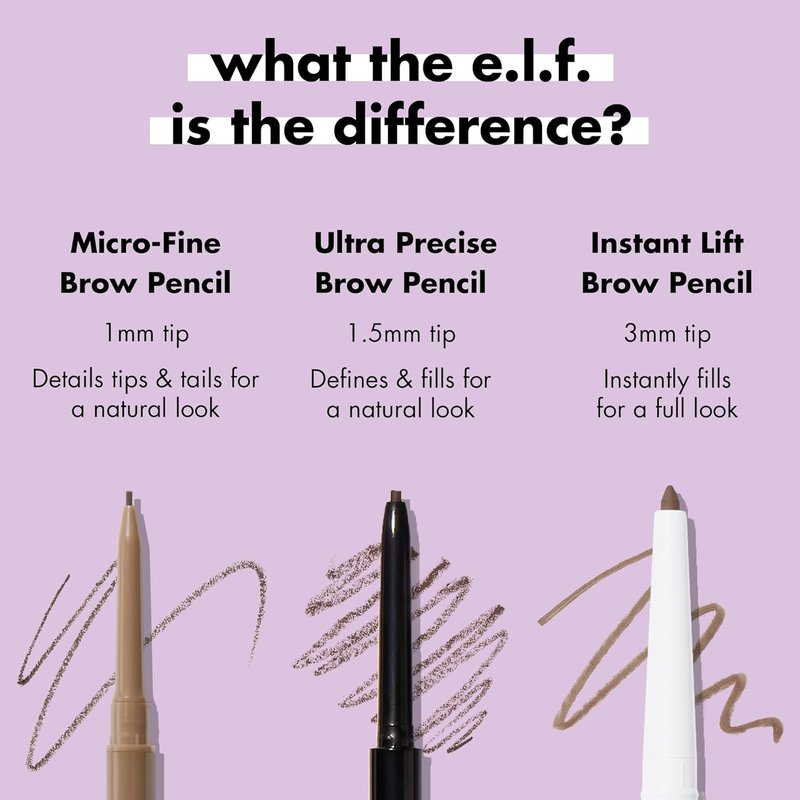 e.l.f. Micro-Fine Brow Pencil - Waterproof Brow Color & Spoolie for Natural Feathered Finish | Vegan, Black