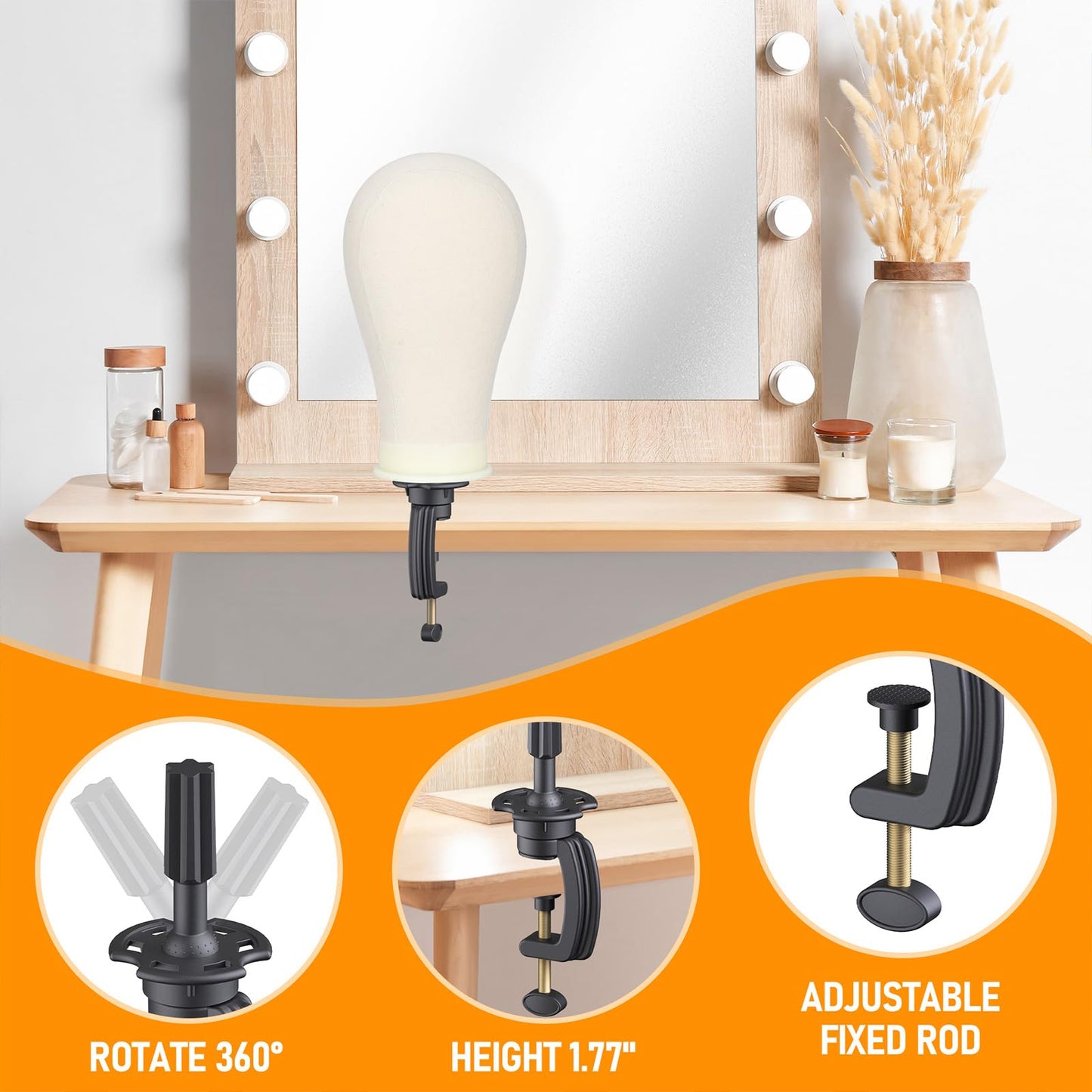 Hemndic Wig Stand with Head, Height Adjustable Wig Stand, Wig Head Stand with Mannequin Head with Extra Wig head Clamp Stand