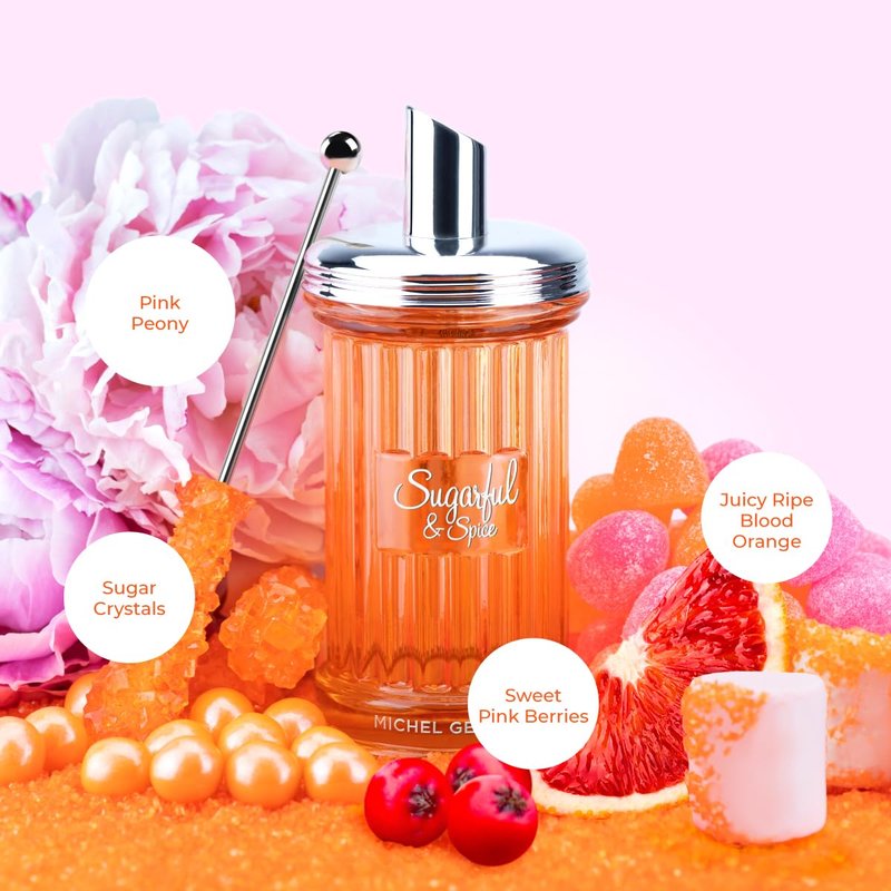 Michel Germain Sugarful & Spice Eau de Parfum Spray Women's Fragrance, Notes of Sparkling Blood Orange, Pink Peony, Creamy Vanilla, Flirty & Playful Gift for Her, 3.4 Fl Oz