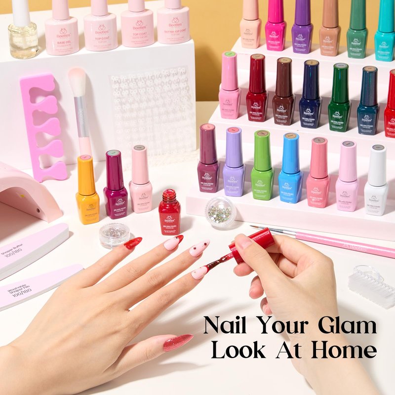 Beetles Gel Nail Polish Kit with U V Light - 25 Colors Gel Polish Set 51 Pcs Imprints of Time Nail Kit One Color One Bottle with Top &Base Coat Beauty Must Have DIY Salon Manicure Gifts for Women