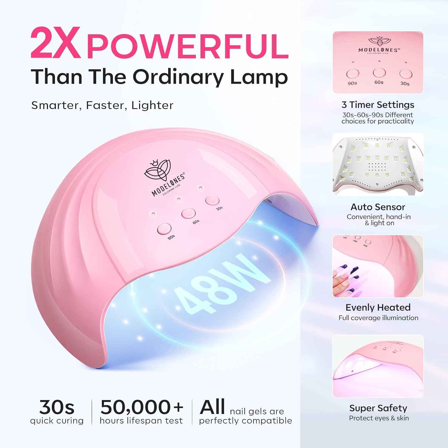 Modelones 48W Gel Nail Lamp & Cordless Nail Drill Set - UV Dryer with 3 Timer Settings & UPF99+ Protection Gloves for Professional Nail Art