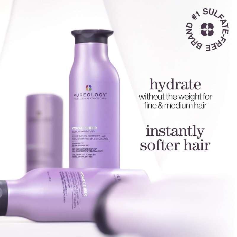 Pureology Hydrate Sheer Shampoo & Conditioner Set | Lightweight, Moisturizing for Fine, Color-Treated Hair
