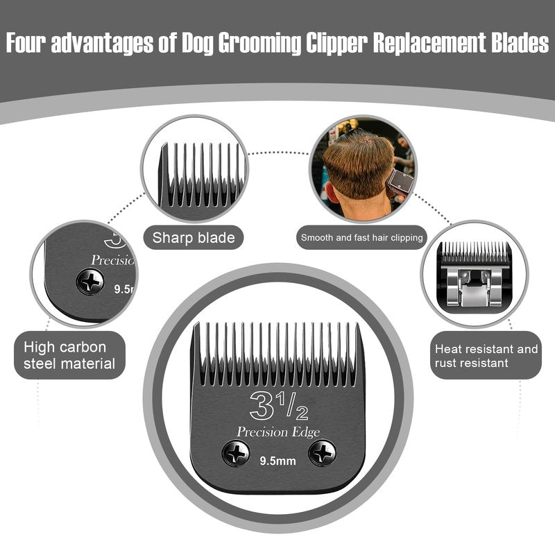 Size3-1/2 Professional Detachable Replacement stainless steel Blades set,compatible with Andis AGC,BDC,BGC,MBG Series,oster Classic 76/Star-Teq/Power-Teq Clippers，Cut Length 3/8-Inch(9.5mm) black