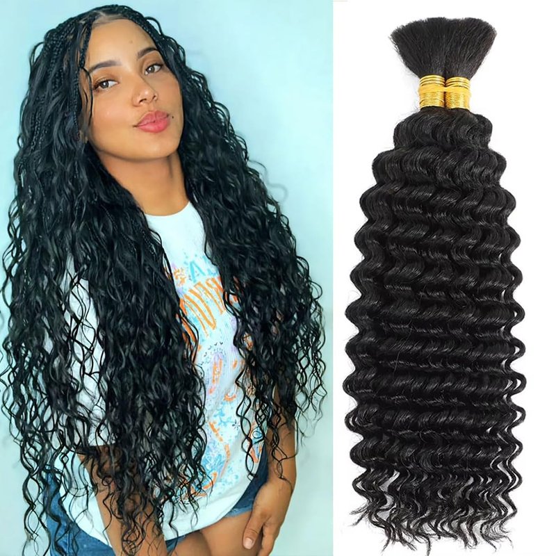 Human Braiding Hair for Boho Braids 18 Inch 120g Deep Wave Bulk Human Hair for Braiding 14A 100% Unprocessed Curly Bulk Bohemian Hair Extensions Natural Color No Weft