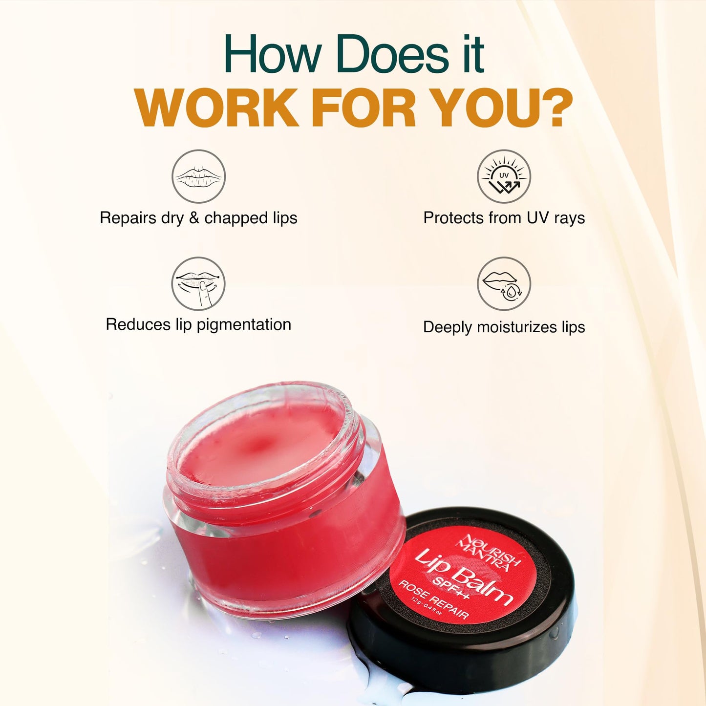 Nourish Mantra Rose Repair Lip Balm with SPF | Made with Rose Extracts, Olive oil, Shea Butter, Vitamin E & Avocado Oil | For Dry, Chapped and Dark Lips | Best for Both Women and Men | 12g