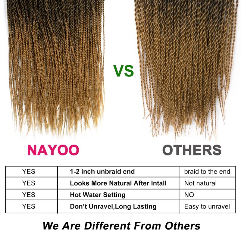 NAYOO Senegalese Twist Crochet Hair - 8 Packs 14 Inch Small Crochet Hair for Braiding, 30 Strands/Pack Braid Crochet Hair For Women, Crochet Twist Hair Braiding Hot Water Setting(14 Inch,1B/27)