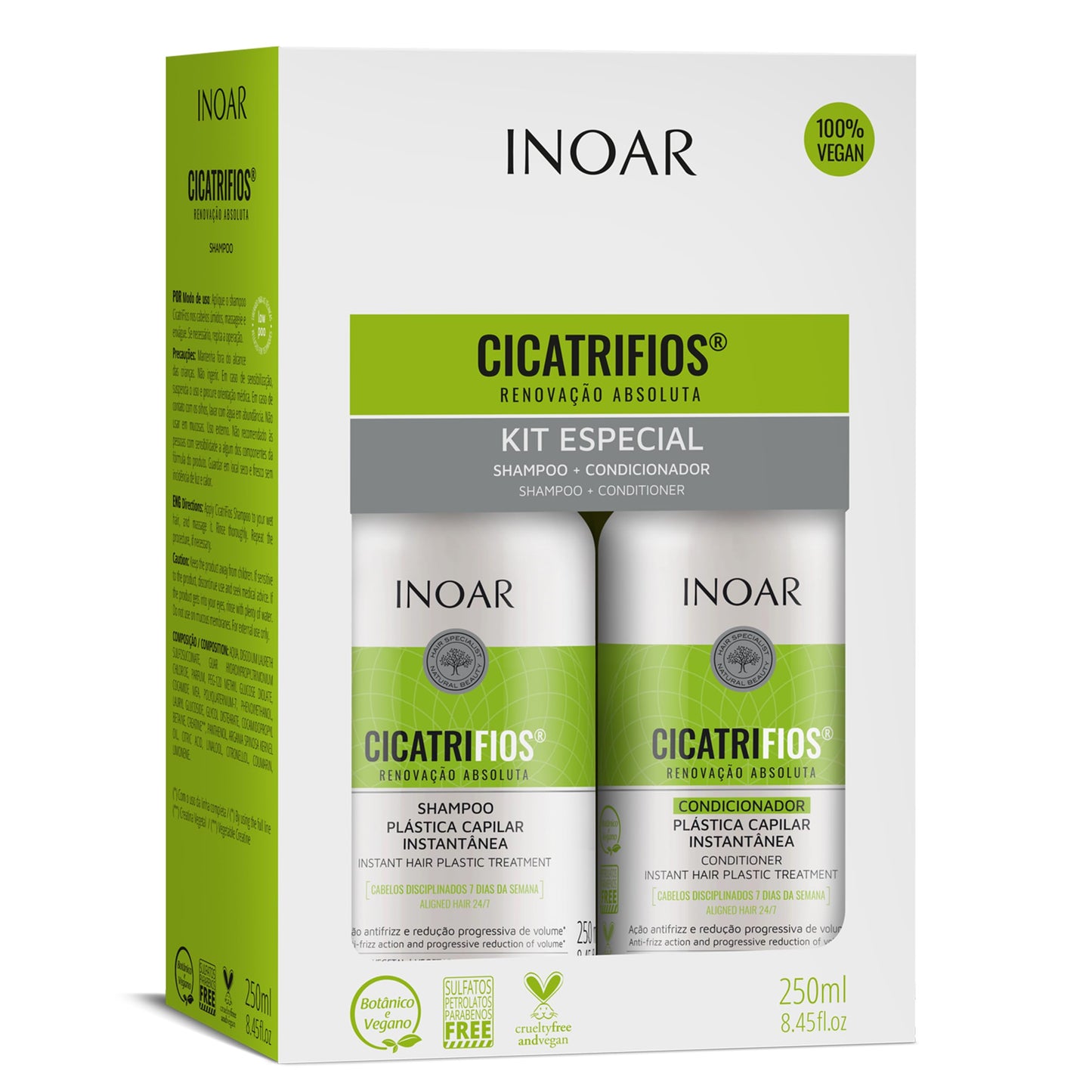 Inoar Cicatrifios Shampoo & Conditioner Renewal Haircare Duo with RejuComplex3 & Argan Oil, 250ml Each