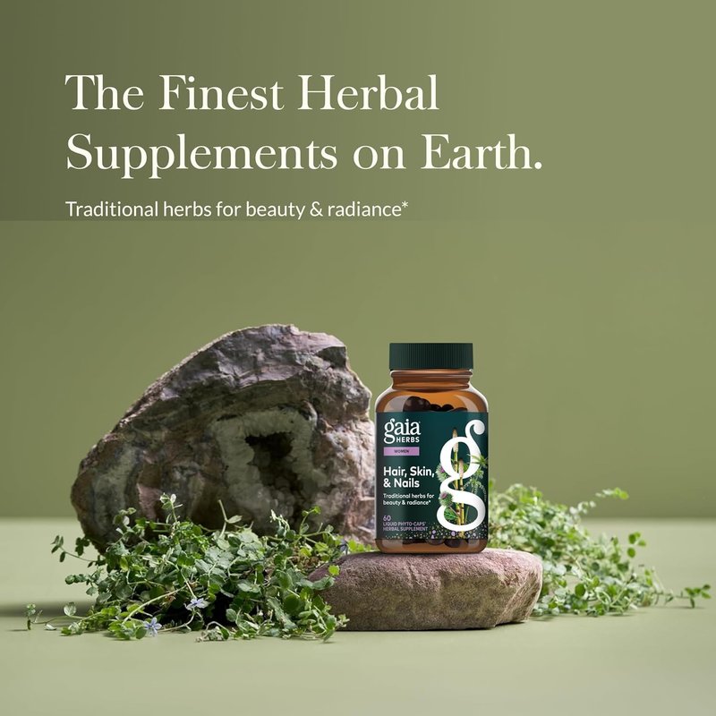 Gaia Herbs Hair, Skin & Nails Supplement | Supports Healthy Skin, Hair & Nails with Astaxanthin & Horsetail - 60 Vegan Capsules