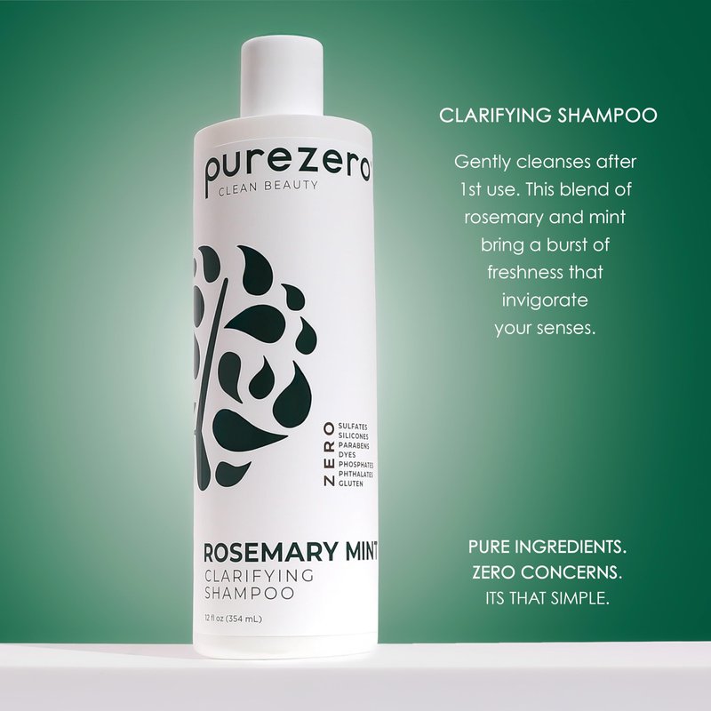 Purezero Rosemary Mint Clarifying Silicone Free Shampoo & Conditioner Set – Vegan Duo for Balanced Scalp, Build-Up Removal & Fresh Minty Finish – Sulfate-Free, Paraben-Free, Cruelty-Free, 2×12 oz