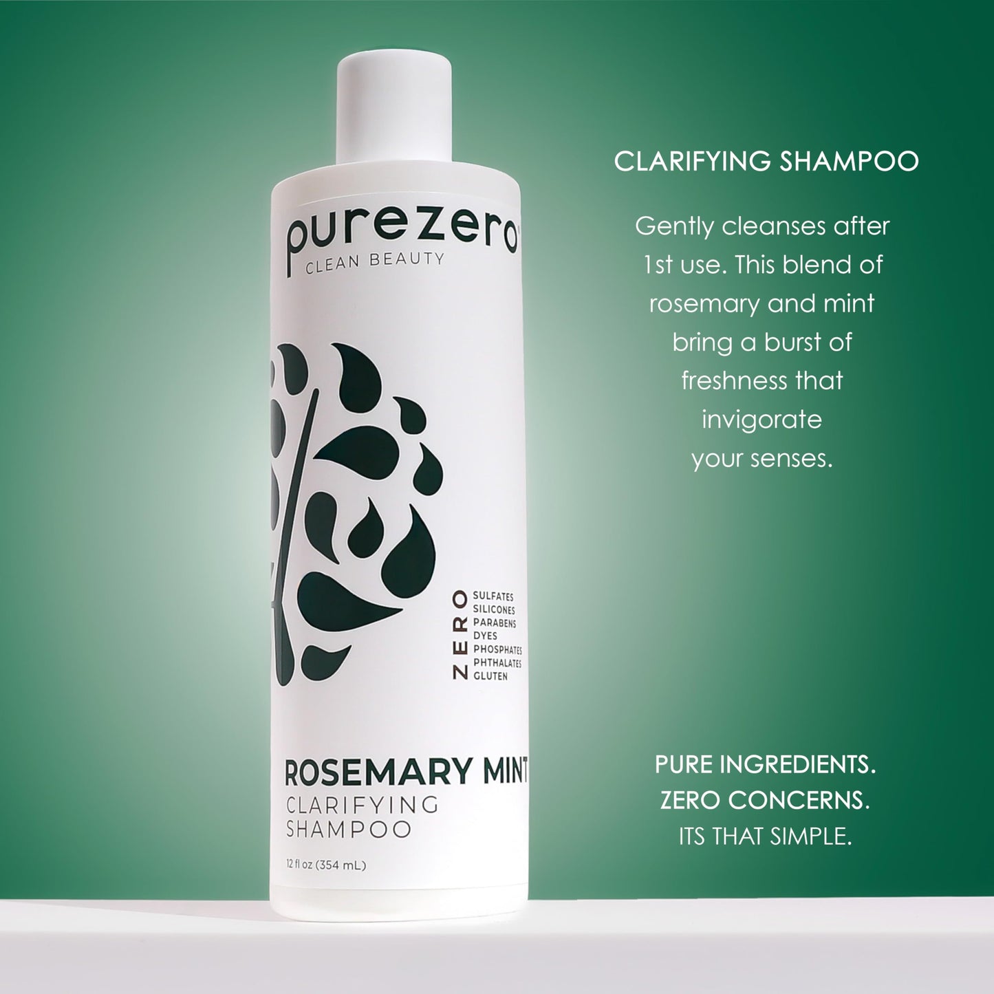 Purezero Rosemary Mint Clarifying Silicone Free Shampoo & Conditioner Set – Vegan Duo for Balanced Scalp, Build-Up Removal & Fresh Minty Finish – Sulfate-Free, Paraben-Free, Cruelty-Free, 2×12 oz