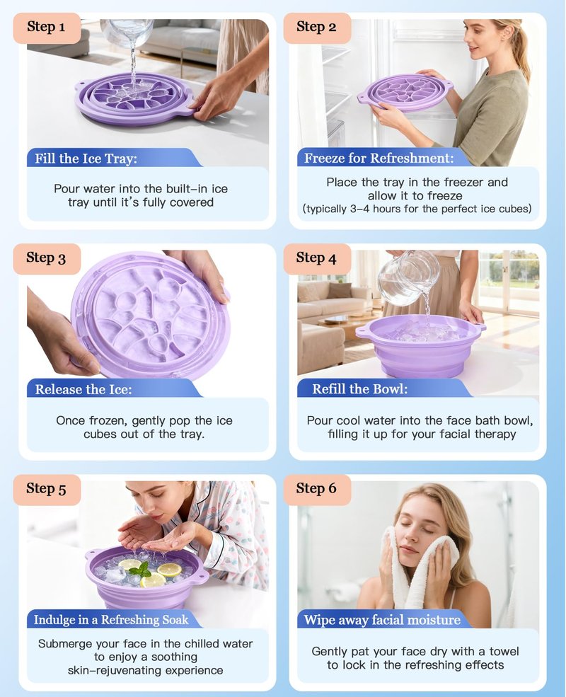 Face Ice Bath Bowl with Built-in Ice Tray, Collapsible Silicone Face Ice Plunge Bowl, Cold Therapy for Skin Tightening, Puffiness Reduction & Acne Relief - Ideal for Home & Travel