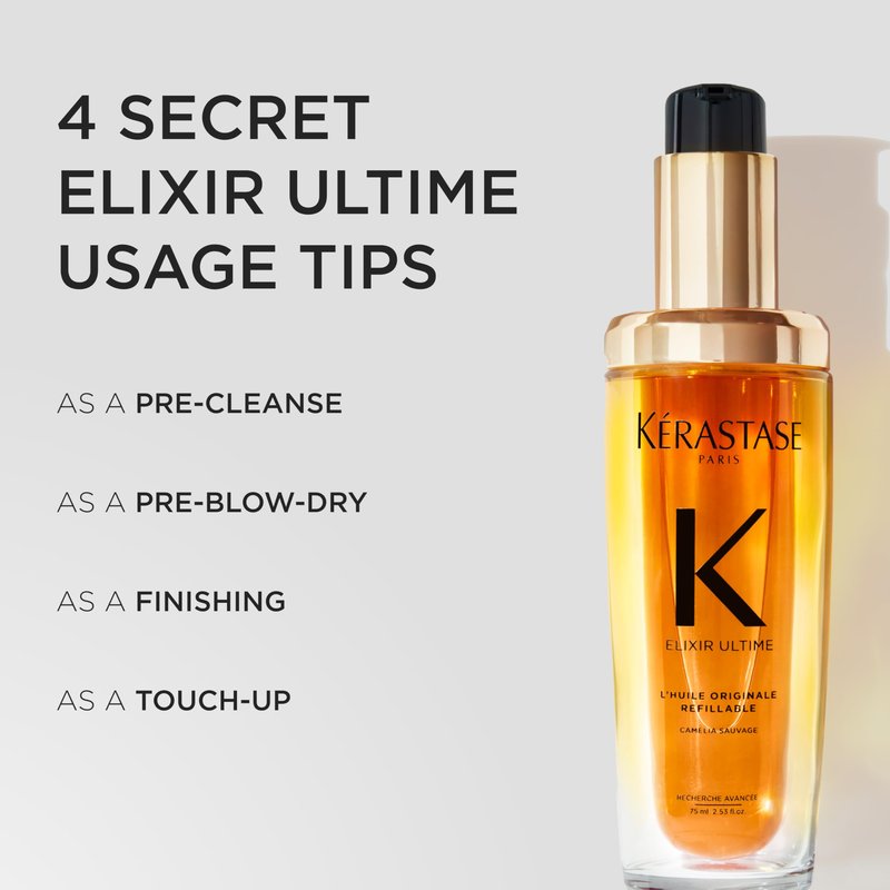 Kerastase Elixir Ultime Refillable Hair Oil - Hydrates & Smoothes Frizz, Adds Shine, With Wild Camellia, Nourishes & Strengthens Hair, 2.53 Fl Oz, Refill