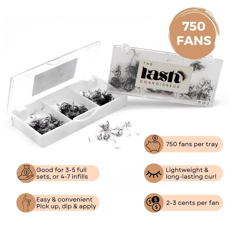 8D - D Curl 750 Fans Mixed Promade Fans Lash Extensions | TLC Lash Supplies 4D to 16D Premade Fans 7 mm to 16 mm Mixed Length Thin Base Premade Fans Eyelash Extensions (8D - D Curl, 8-9-10 mm)