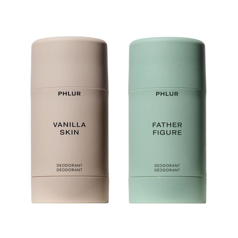 PHLUR Vanilla Skin & Father Figure Deodorant Duo - Natural 48 Hour Odor Protection - Baking Soda Free & Aluminum Free Deodorant with Salicylic Acid, Arrowroot Powder & Tamanu Oil (2 x 1.76 oz)
