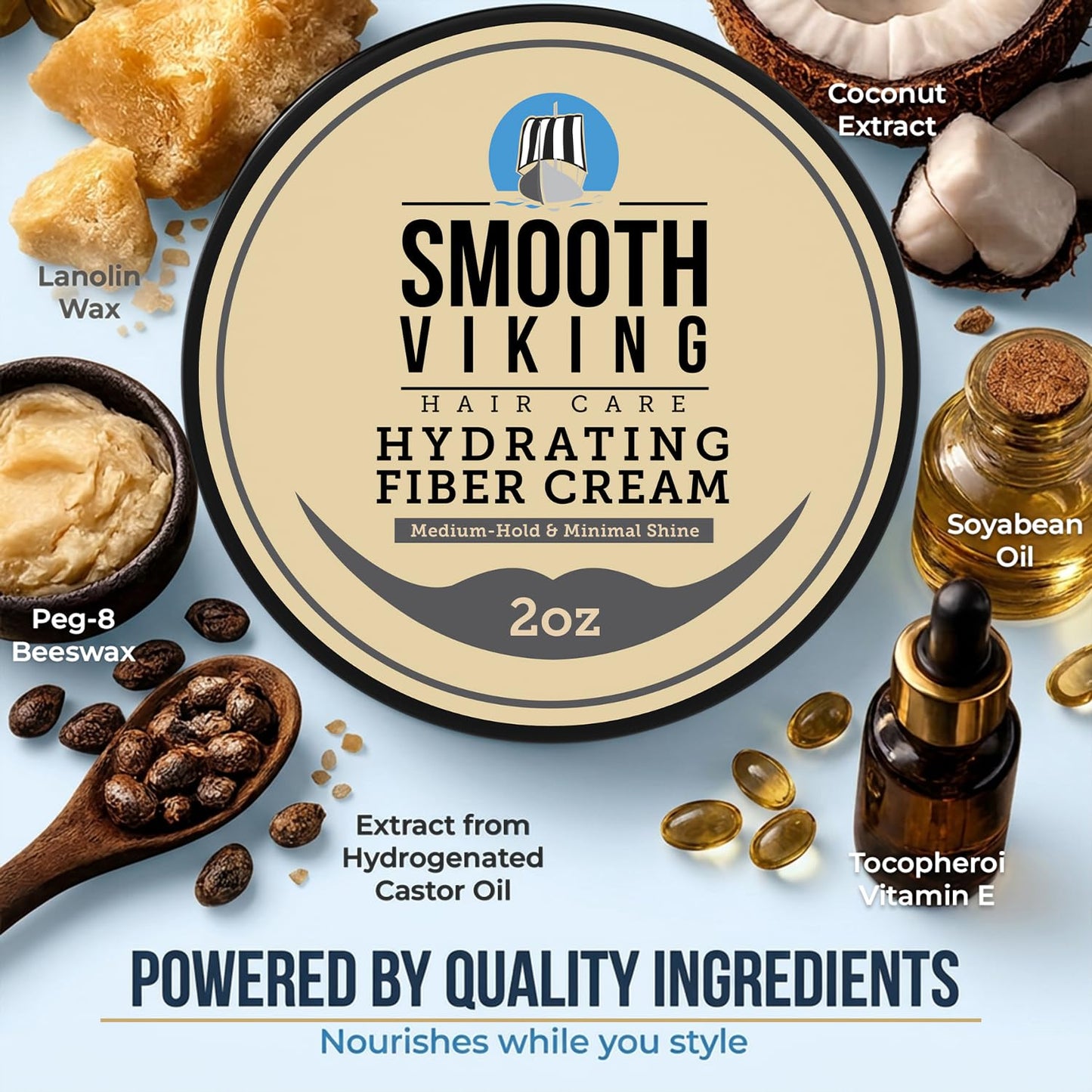 Smooth Viking Hydrating Fiber Cream for Men - Fiber Cream with Medium Hair Hold, Minimal Shine, 2oz - Hair Fibers for Thinning Hair, Flexible Mens Hair Cream for Natural Style