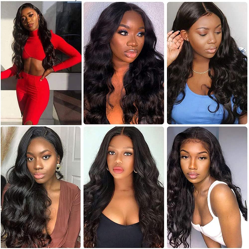 #1B Human Hair Bundles Body Wave Bundles 18 20 22 Inch Natural Color Body Wave Bundles 3 Bundles Human Hair Extensions Double Weft Unprocessed Brazilian Virgin Hair 50 Grams Per Bundle