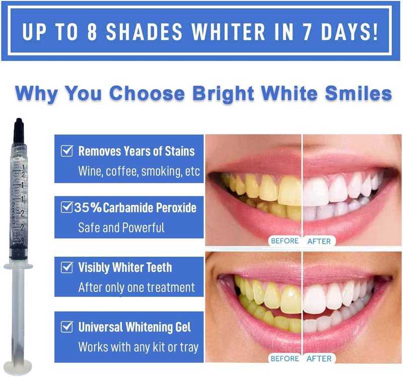 Teeth Whitening Gel Refills - 35% Bright White Smile Formula | 10 Pack, No Sensitivity, Compatible with LED Light & Trays (10 x 3ML)