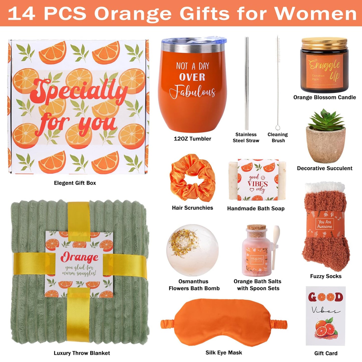 Care Package For Women, Fall Gift Baskets, Self Care Gifts for Women, Get Well Soon, Orange Fall Themed Gifts for Woman, Relaxation Spa Gift Baskets, Thinking of You Birthday Gift