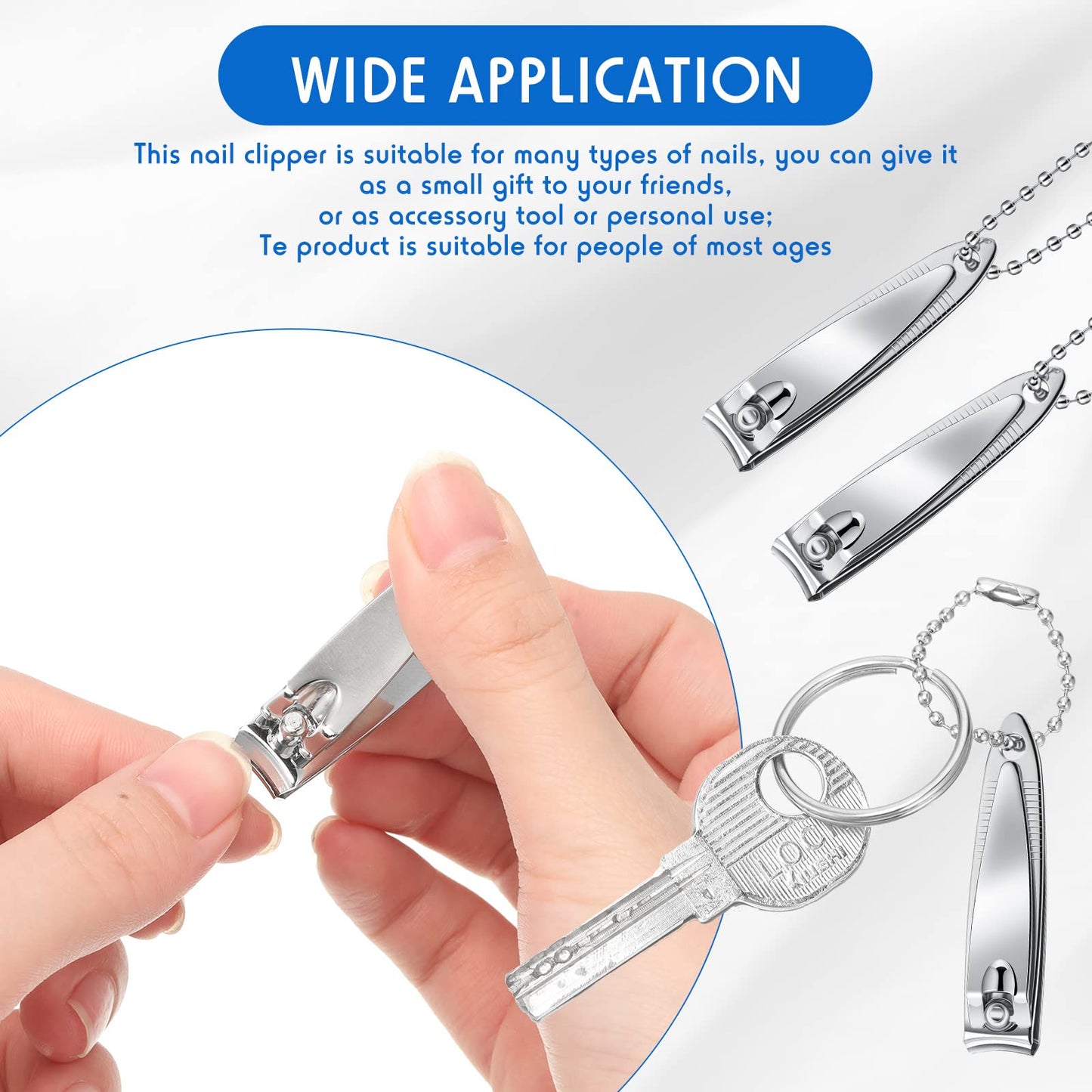 Chumia 144 Pieces Nail Clippers Set Stainless Steel Metal Nail Cutter Fingernail Toenail Clippers Bulk Silver Cutter Fingernails for Adults Men Women with Keychain