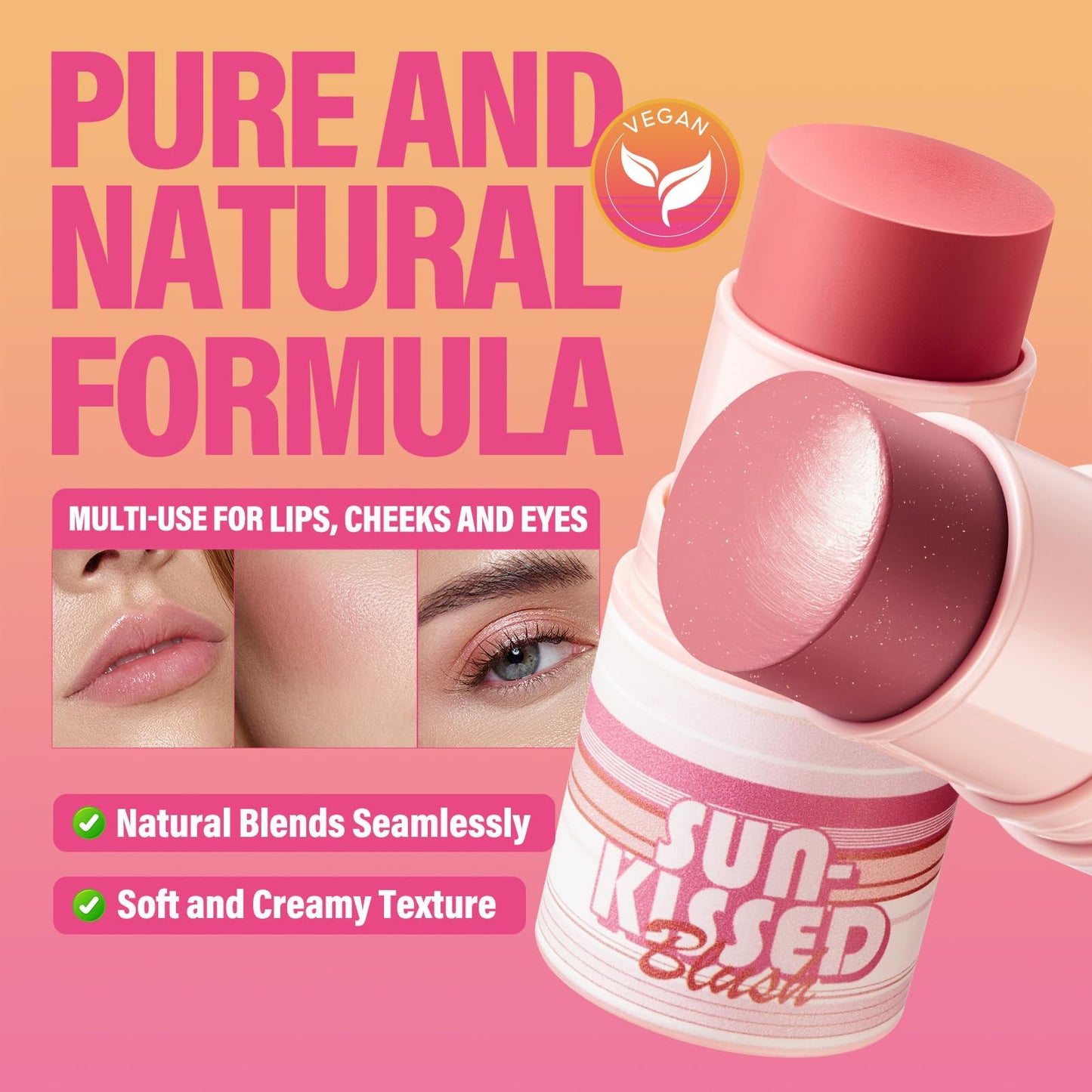 CARSLAN Sun Kissed Blush & Bronzer Stick for Cheeks Lips & Eyes, Long-Lasting Matte Cream Makeup Blush Stick, Blendable & Vegan, Natural Glow for All Skin Tones, Shade 01 Morning, 0.21 oz