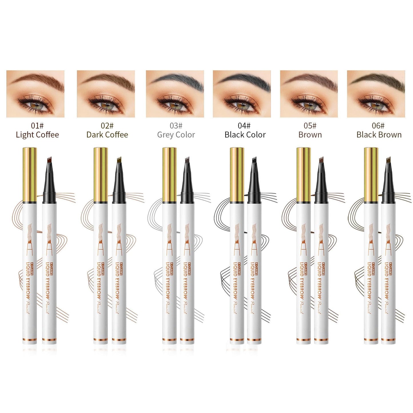 NyxaraJH 4 Claws Liquid Eyebrow Pencil, Waterproof Natural Fine Line, 3D Microblading Effect, Professional Makeup Tool (2# Dark Coffee)