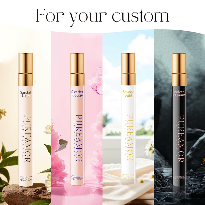 PUREAMOR Pheromone Perfume Set for Women - Long-Lasting Amber Vanilla, Saffron Amber, Woody Citrus & Spicy Sandalwood Fragrances | Travel-Friendly Body Chemistry Cologne
